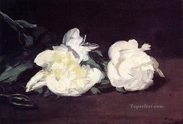 フラワーズ Painting - 剪定鋏と白牡丹の枝の花印象派エドゥアール・マネ